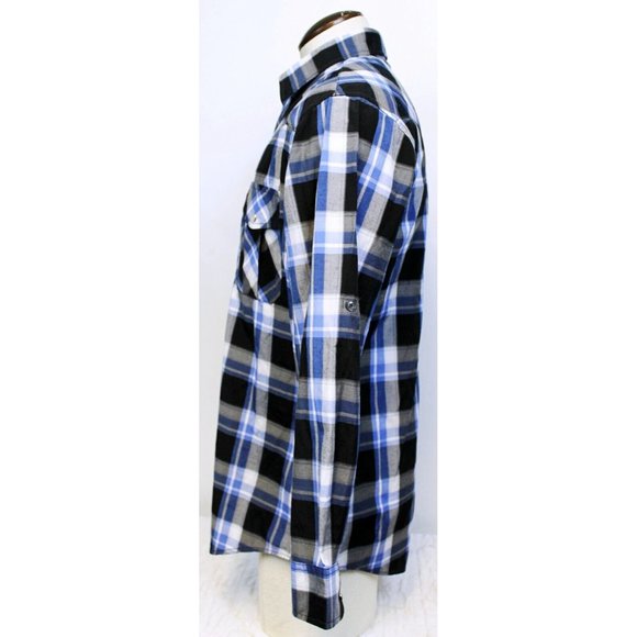 Coevals Club Men Sz L Plaid Western Shirt Pearl Snap Button Blue Black White - Picture 7 of 11